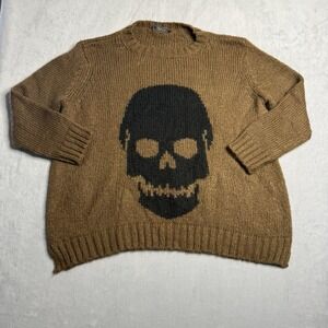 Wooden Ships Sweater Womens XS/S Brown Skull Crew Mohair Wool Blend‎ Loose Knit